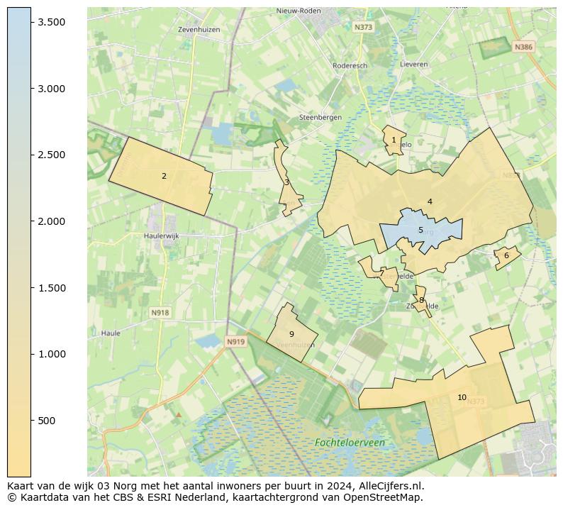 Kaart van de wijk 03 Norg met het aantal inwoners per buurt in 2024. Op deze pagina vind je veel informatie over inwoners (zoals de verdeling naar leeftijdsgroepen, gezinssamenstelling, geslacht, autochtoon of Nederlands met een immigratie achtergrond,...), woningen (aantallen, types, prijs ontwikkeling, gebruik, type eigendom,...) en méér (autobezit, energieverbruik,...)  op basis van open data van het Centraal Bureau voor de Statistiek en diverse andere bronnen!