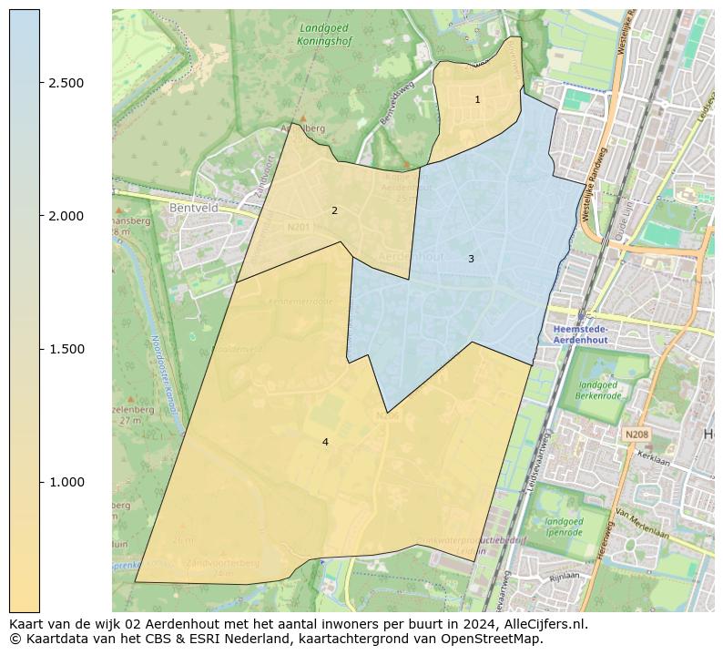 Kaart van de wijk 02 Aerdenhout met het aantal inwoners per buurt in 2024. Op deze pagina vind je veel informatie over inwoners (zoals de verdeling naar leeftijdsgroepen, gezinssamenstelling, geslacht, autochtoon of Nederlands met een immigratie achtergrond,...), woningen (aantallen, types, prijs ontwikkeling, gebruik, type eigendom,...) en méér (autobezit, energieverbruik,...)  op basis van open data van het centraal bureau voor de statistiek en diverse andere bronnen!