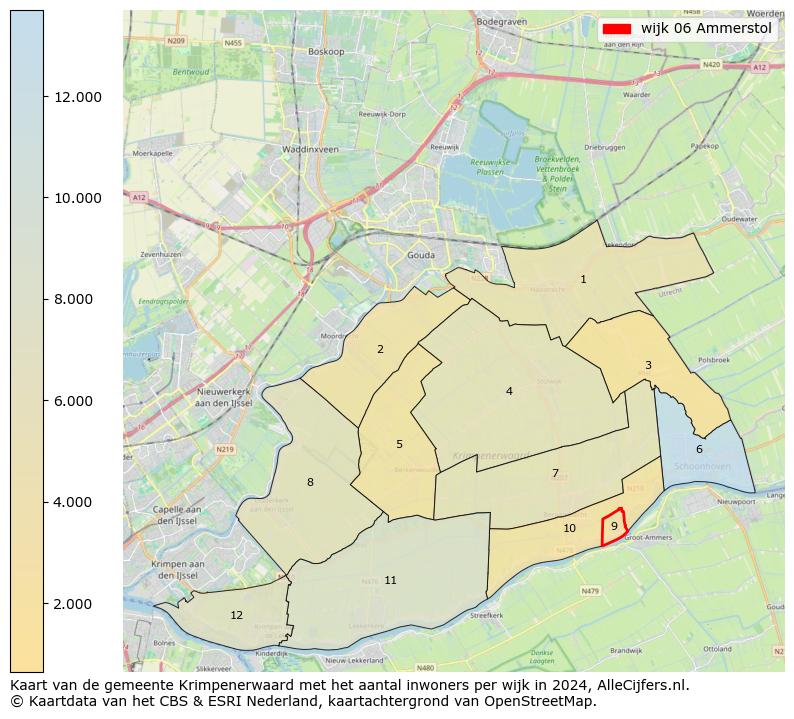 Kaart van de gemeente Krimpenerwaard met het aantal inwoners per wijk in 2024. Op deze pagina vind je veel informatie over inwoners (zoals de verdeling naar leeftijdsgroepen, gezinssamenstelling, geslacht, autochtoon of Nederlands met een immigratie achtergrond,...), woningen (aantallen, types, prijs ontwikkeling, gebruik, type eigendom,...) en méér (autobezit, energieverbruik,...)  op basis van open data van het centraal bureau voor de statistiek en diverse andere bronnen!