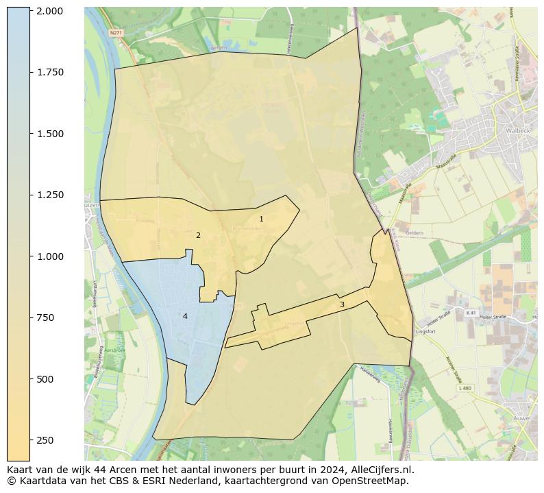 Kaart van de wijk 44 Arcen met het aantal inwoners per buurt in 2024. Op deze pagina vind je veel informatie over inwoners (zoals de verdeling naar leeftijdsgroepen, gezinssamenstelling, geslacht, autochtoon of Nederlands met een immigratie achtergrond,...), woningen (aantallen, types, prijs ontwikkeling, gebruik, type eigendom,...) en méér (autobezit, energieverbruik,...)  op basis van open data van het centraal bureau voor de statistiek en diverse andere bronnen!