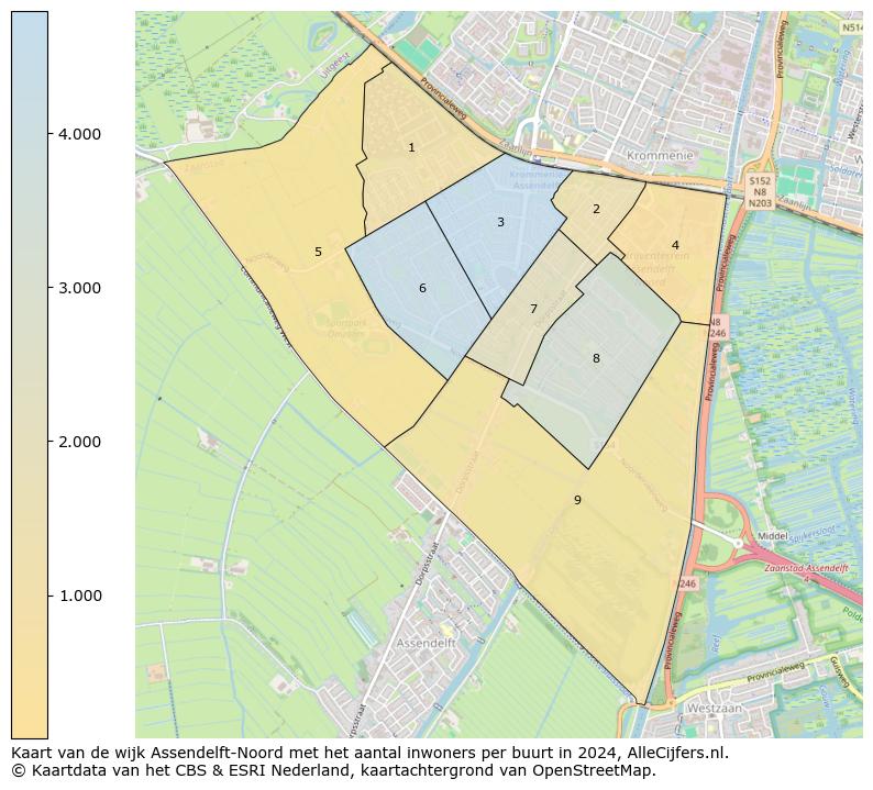 Kaart van de wijk Assendelft-Noord met het aantal inwoners per buurt in 2024. Op deze pagina vind je veel informatie over inwoners (zoals de verdeling naar leeftijdsgroepen, gezinssamenstelling, geslacht, autochtoon of Nederlands met een immigratie achtergrond,...), woningen (aantallen, types, prijs ontwikkeling, gebruik, type eigendom,...) en méér (autobezit, energieverbruik,...)  op basis van open data van het centraal bureau voor de statistiek en diverse andere bronnen!