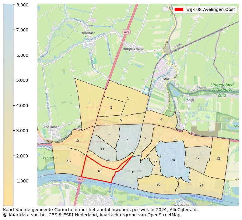 Kaart van de gemeente Gorinchem met het aantal inwoners per wijk in 2024. Op deze pagina vind je veel informatie over inwoners (zoals de verdeling naar leeftijdsgroepen, gezinssamenstelling, geslacht, autochtoon of Nederlands met een immigratie achtergrond,...), woningen (aantallen, types, prijs ontwikkeling, gebruik, type eigendom,...) en méér (autobezit, energieverbruik,...)  op basis van open data van het centraal bureau voor de statistiek en diverse andere bronnen!