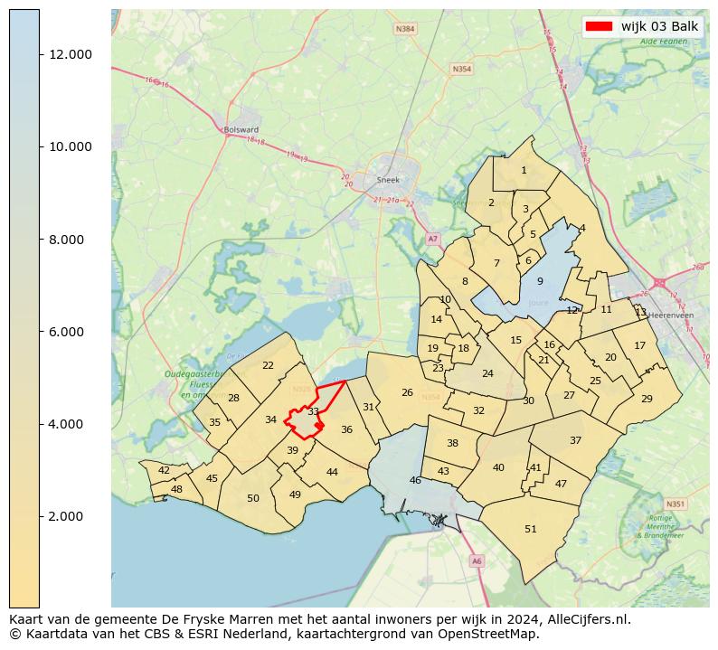 Kaart van de gemeente De Fryske Marren met het aantal inwoners per wijk in 2024. Op deze pagina vind je veel informatie over inwoners (zoals de verdeling naar leeftijdsgroepen, gezinssamenstelling, geslacht, autochtoon of Nederlands met een immigratie achtergrond,...), woningen (aantallen, types, prijs ontwikkeling, gebruik, type eigendom,...) en méér (autobezit, energieverbruik,...)  op basis van open data van het centraal bureau voor de statistiek en diverse andere bronnen!