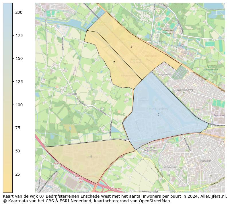 Kaart van de wijk 07 Bedrijfsterreinen Enschede West met het aantal inwoners per buurt in 2024. Op deze pagina vind je veel informatie over inwoners (zoals de verdeling naar leeftijdsgroepen, gezinssamenstelling, geslacht, autochtoon of Nederlands met een immigratie achtergrond,...), woningen (aantallen, types, prijs ontwikkeling, gebruik, type eigendom,...) en méér (autobezit, energieverbruik,...)  op basis van open data van het Centraal Bureau voor de Statistiek en diverse andere bronnen!