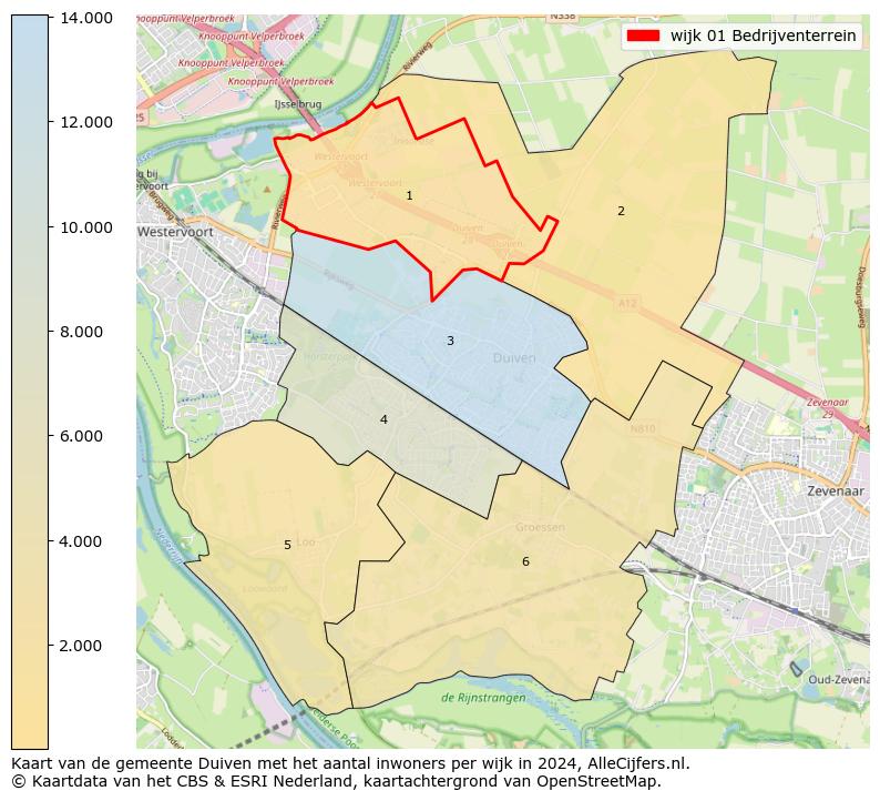 Kaart van de gemeente Duiven met het aantal inwoners per wijk in 2024. Op deze pagina vind je veel informatie over inwoners (zoals de verdeling naar leeftijdsgroepen, gezinssamenstelling, geslacht, autochtoon of Nederlands met een immigratie achtergrond,...), woningen (aantallen, types, prijs ontwikkeling, gebruik, type eigendom,...) en méér (autobezit, energieverbruik,...)  op basis van open data van het Centraal Bureau voor de Statistiek en diverse andere bronnen!