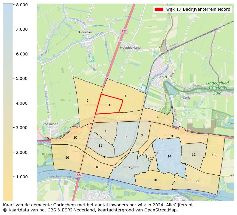 Kaart van de gemeente Gorinchem met het aantal inwoners per wijk in 2024. Op deze pagina vind je veel informatie over inwoners (zoals de verdeling naar leeftijdsgroepen, gezinssamenstelling, geslacht, autochtoon of Nederlands met een immigratie achtergrond,...), woningen (aantallen, types, prijs ontwikkeling, gebruik, type eigendom,...) en méér (autobezit, energieverbruik,...)  op basis van open data van het Centraal Bureau voor de Statistiek en diverse andere bronnen!