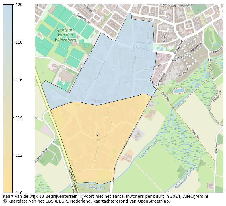 Kaart van de wijk 13 Bedrijventerrein Tijvoort met het aantal inwoners per buurt in 2024. Op deze pagina vind je veel informatie over inwoners (zoals de verdeling naar leeftijdsgroepen, gezinssamenstelling, geslacht, autochtoon of Nederlands met een immigratie achtergrond,...), woningen (aantallen, types, prijs ontwikkeling, gebruik, type eigendom,...) en méér (autobezit, energieverbruik,...)  op basis van open data van het Centraal Bureau voor de Statistiek en diverse andere bronnen!