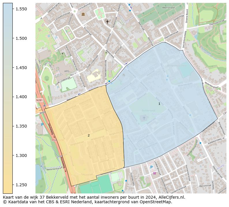 Kaart van de wijk 37 Bekkerveld met het aantal inwoners per buurt in 2024. Op deze pagina vind je veel informatie over inwoners (zoals de verdeling naar leeftijdsgroepen, gezinssamenstelling, geslacht, autochtoon of Nederlands met een immigratie achtergrond,...), woningen (aantallen, types, prijs ontwikkeling, gebruik, type eigendom,...) en méér (autobezit, energieverbruik,...)  op basis van open data van het centraal bureau voor de statistiek en diverse andere bronnen!