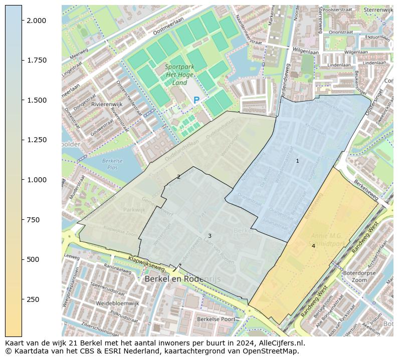 Kaart van de wijk 21 Berkel met het aantal inwoners per buurt in 2024. Op deze pagina vind je veel informatie over inwoners (zoals de verdeling naar leeftijdsgroepen, gezinssamenstelling, geslacht, autochtoon of Nederlands met een immigratie achtergrond,...), woningen (aantallen, types, prijs ontwikkeling, gebruik, type eigendom,...) en méér (autobezit, energieverbruik,...)  op basis van open data van het centraal bureau voor de statistiek en diverse andere bronnen!