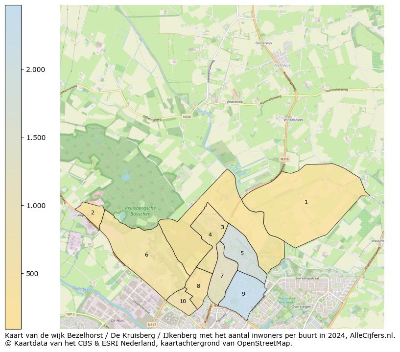 Kaart van de wijk Bezelhorst / De Kruisberg / IJkenberg met het aantal inwoners per buurt in 2024. Op deze pagina vind je veel informatie over inwoners (zoals de verdeling naar leeftijdsgroepen, gezinssamenstelling, geslacht, autochtoon of Nederlands met een immigratie achtergrond,...), woningen (aantallen, types, prijs ontwikkeling, gebruik, type eigendom,...) en méér (autobezit, energieverbruik,...)  op basis van open data van het centraal bureau voor de statistiek en diverse andere bronnen!