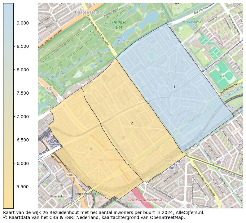 Kaart van de wijk 26 Bezuidenhout met het aantal inwoners per buurt in 2024. Op deze pagina vind je veel informatie over inwoners (zoals de verdeling naar leeftijdsgroepen, gezinssamenstelling, geslacht, autochtoon of Nederlands met een immigratie achtergrond,...), woningen (aantallen, types, prijs ontwikkeling, gebruik, type eigendom,...) en méér (autobezit, energieverbruik,...)  op basis van open data van het centraal bureau voor de statistiek en diverse andere bronnen!