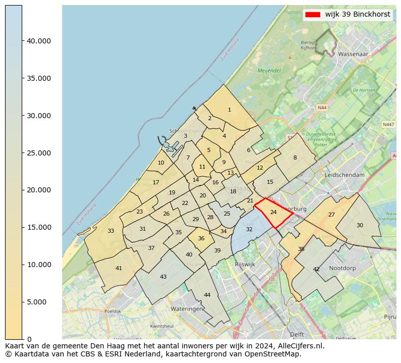 Kaart van de gemeente Den Haag met het aantal inwoners per wijk in 2024. Op deze pagina vind je veel informatie over inwoners (zoals de verdeling naar leeftijdsgroepen, gezinssamenstelling, geslacht, autochtoon of Nederlands met een immigratie achtergrond,...), woningen (aantallen, types, prijs ontwikkeling, gebruik, type eigendom,...) en méér (autobezit, energieverbruik,...)  op basis van open data van het centraal bureau voor de statistiek en diverse andere bronnen!