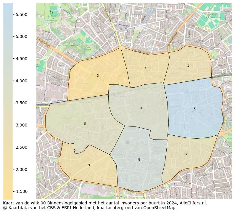 Kaart van de wijk 00 Binnensingelgebied met het aantal inwoners per buurt in 2024. Op deze pagina vind je veel informatie over inwoners (zoals de verdeling naar leeftijdsgroepen, gezinssamenstelling, geslacht, autochtoon of Nederlands met een immigratie achtergrond,...), woningen (aantallen, types, prijs ontwikkeling, gebruik, type eigendom,...) en méér (autobezit, energieverbruik,...)  op basis van open data van het centraal bureau voor de statistiek en diverse andere bronnen!