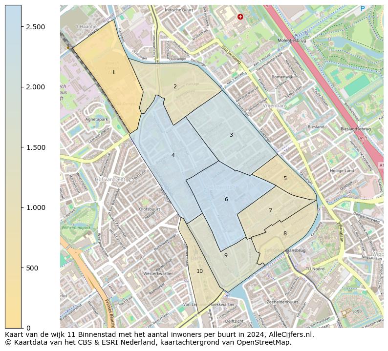 Kaart van de wijk 11 Binnenstad met het aantal inwoners per buurt in 2024. Op deze pagina vind je veel informatie over inwoners (zoals de verdeling naar leeftijdsgroepen, gezinssamenstelling, geslacht, autochtoon of Nederlands met een immigratie achtergrond,...), woningen (aantallen, types, prijs ontwikkeling, gebruik, type eigendom,...) en méér (autobezit, energieverbruik,...)  op basis van open data van het Centraal Bureau voor de Statistiek en diverse andere bronnen!