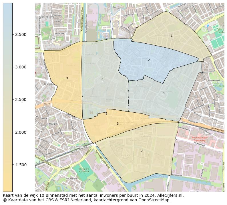 Kaart van de wijk 10 Binnenstad met het aantal inwoners per buurt in 2024. Op deze pagina vind je veel informatie over inwoners (zoals de verdeling naar leeftijdsgroepen, gezinssamenstelling, geslacht, autochtoon of Nederlands met een immigratie achtergrond,...), woningen (aantallen, types, prijs ontwikkeling, gebruik, type eigendom,...) en méér (autobezit, energieverbruik,...)  op basis van open data van het centraal bureau voor de statistiek en diverse andere bronnen!