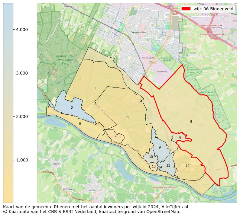 Kaart van de gemeente Rhenen met het aantal inwoners per wijk in 2024. Op deze pagina vind je veel informatie over inwoners (zoals de verdeling naar leeftijdsgroepen, gezinssamenstelling, geslacht, autochtoon of Nederlands met een immigratie achtergrond,...), woningen (aantallen, types, prijs ontwikkeling, gebruik, type eigendom,...) en méér (autobezit, energieverbruik,...)  op basis van open data van het centraal bureau voor de statistiek en diverse andere bronnen!