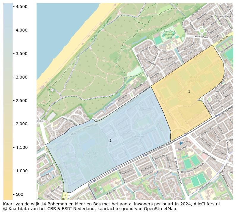 Kaart van de wijk 14 Bohemen en Meer en Bos met het aantal inwoners per buurt in 2024. Op deze pagina vind je veel informatie over inwoners (zoals de verdeling naar leeftijdsgroepen, gezinssamenstelling, geslacht, autochtoon of Nederlands met een immigratie achtergrond,...), woningen (aantallen, types, prijs ontwikkeling, gebruik, type eigendom,...) en méér (autobezit, energieverbruik,...)  op basis van open data van het centraal bureau voor de statistiek en diverse andere bronnen!