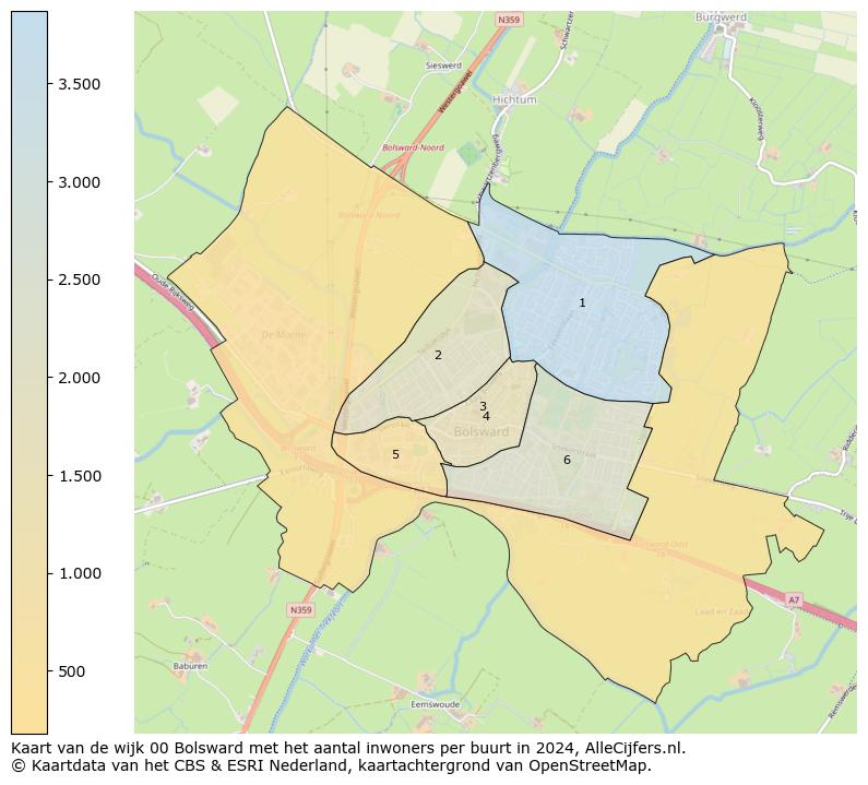 Kaart van de wijk 00 Bolsward met het aantal inwoners per buurt in 2024. Op deze pagina vind je veel informatie over inwoners (zoals de verdeling naar leeftijdsgroepen, gezinssamenstelling, geslacht, autochtoon of Nederlands met een immigratie achtergrond,...), woningen (aantallen, types, prijs ontwikkeling, gebruik, type eigendom,...) en méér (autobezit, energieverbruik,...)  op basis van open data van het centraal bureau voor de statistiek en diverse andere bronnen!