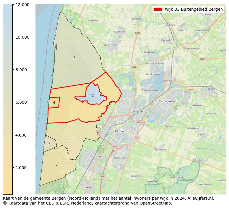 Kaart van de gemeente Bergen (Noord-Holland) met het aantal inwoners per wijk in 2024. Op deze pagina vind je veel informatie over inwoners (zoals de verdeling naar leeftijdsgroepen, gezinssamenstelling, geslacht, autochtoon of Nederlands met een immigratie achtergrond,...), woningen (aantallen, types, prijs ontwikkeling, gebruik, type eigendom,...) en méér (autobezit, energieverbruik,...)  op basis van open data van het centraal bureau voor de statistiek en diverse andere bronnen!