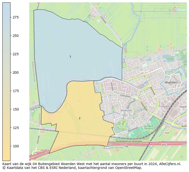 Kaart van de wijk 04 Buitengebied Woerden West met het aantal inwoners per buurt in 2024. Op deze pagina vind je veel informatie over inwoners (zoals de verdeling naar leeftijdsgroepen, gezinssamenstelling, geslacht, autochtoon of Nederlands met een immigratie achtergrond,...), woningen (aantallen, types, prijs ontwikkeling, gebruik, type eigendom,...) en méér (autobezit, energieverbruik,...)  op basis van open data van het centraal bureau voor de statistiek en diverse andere bronnen!