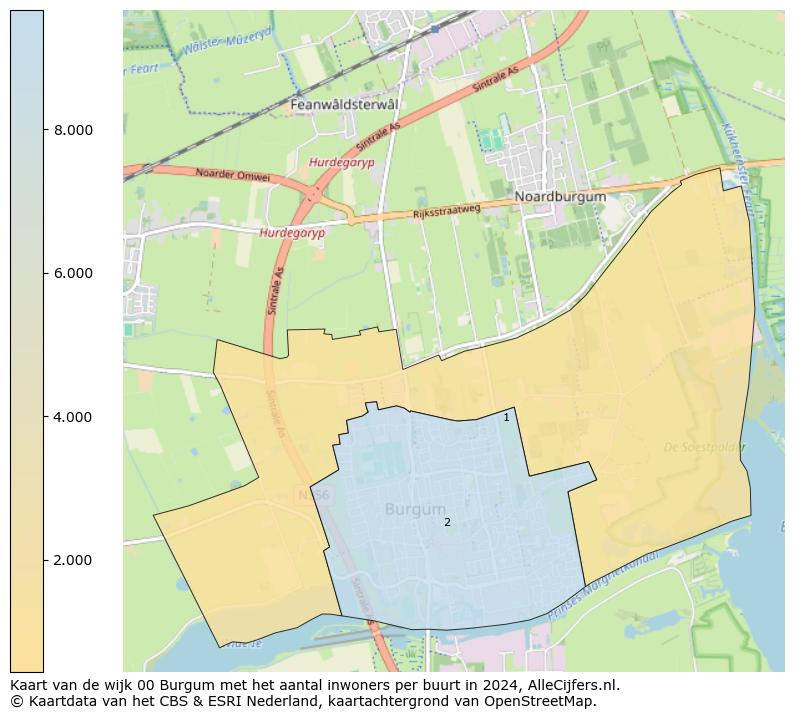 Kaart van de wijk 00 Burgum met het aantal inwoners per buurt in 2024. Op deze pagina vind je veel informatie over inwoners (zoals de verdeling naar leeftijdsgroepen, gezinssamenstelling, geslacht, autochtoon of Nederlands met een immigratie achtergrond,...), woningen (aantallen, types, prijs ontwikkeling, gebruik, type eigendom,...) en méér (autobezit, energieverbruik,...)  op basis van open data van het centraal bureau voor de statistiek en diverse andere bronnen!