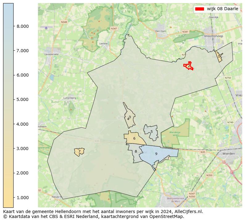 Kaart van de gemeente Hellendoorn met het aantal inwoners per wijk in 2024. Op deze pagina vind je veel informatie over inwoners (zoals de verdeling naar leeftijdsgroepen, gezinssamenstelling, geslacht, autochtoon of Nederlands met een immigratie achtergrond,...), woningen (aantallen, types, prijs ontwikkeling, gebruik, type eigendom,...) en méér (autobezit, energieverbruik,...)  op basis van open data van het centraal bureau voor de statistiek en diverse andere bronnen!