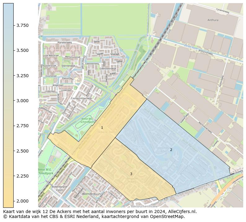 Kaart van de wijk 12 De Ackers met het aantal inwoners per buurt in 2024. Op deze pagina vind je veel informatie over inwoners (zoals de verdeling naar leeftijdsgroepen, gezinssamenstelling, geslacht, autochtoon of Nederlands met een immigratie achtergrond,...), woningen (aantallen, types, prijs ontwikkeling, gebruik, type eigendom,...) en méér (autobezit, energieverbruik,...)  op basis van open data van het centraal bureau voor de statistiek en diverse andere bronnen!