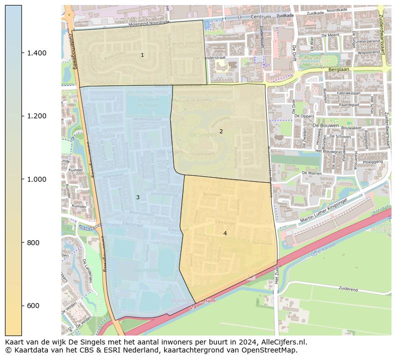 Kaart van de wijk De Singels met het aantal inwoners per buurt in 2024. Op deze pagina vind je veel informatie over inwoners (zoals de verdeling naar leeftijdsgroepen, gezinssamenstelling, geslacht, autochtoon of Nederlands met een immigratie achtergrond,...), woningen (aantallen, types, prijs ontwikkeling, gebruik, type eigendom,...) en méér (autobezit, energieverbruik,...)  op basis van open data van het centraal bureau voor de statistiek en diverse andere bronnen!