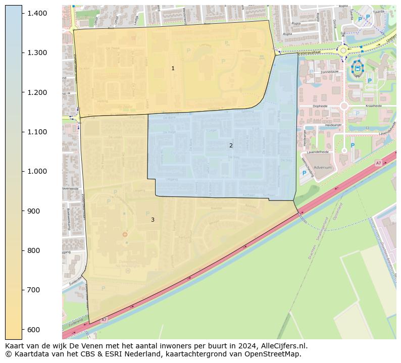 Kaart van de wijk De Venen met het aantal inwoners per buurt in 2024. Op deze pagina vind je veel informatie over inwoners (zoals de verdeling naar leeftijdsgroepen, gezinssamenstelling, geslacht, autochtoon of Nederlands met een immigratie achtergrond,...), woningen (aantallen, types, prijs ontwikkeling, gebruik, type eigendom,...) en méér (autobezit, energieverbruik,...)  op basis van open data van het centraal bureau voor de statistiek en diverse andere bronnen!