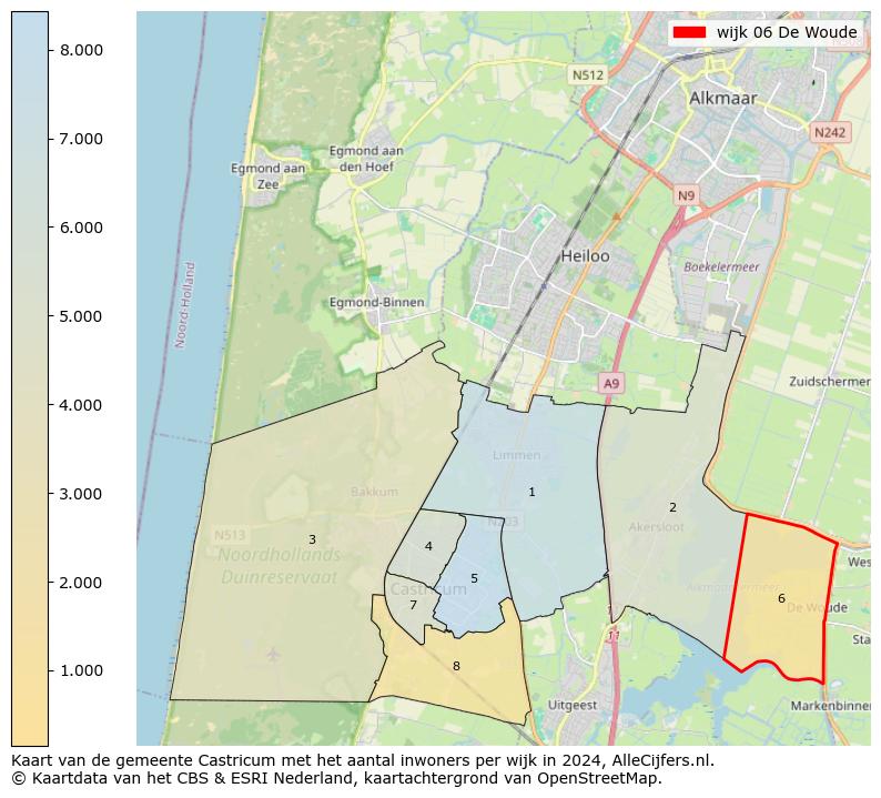 Kaart van de gemeente Castricum met het aantal inwoners per wijk in 2024. Op deze pagina vind je veel informatie over inwoners (zoals de verdeling naar leeftijdsgroepen, gezinssamenstelling, geslacht, autochtoon of Nederlands met een immigratie achtergrond,...), woningen (aantallen, types, prijs ontwikkeling, gebruik, type eigendom,...) en méér (autobezit, energieverbruik,...)  op basis van open data van het centraal bureau voor de statistiek en diverse andere bronnen!