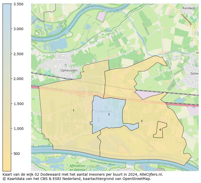 Kaart van de wijk 02 Dodewaard met het aantal inwoners per buurt in 2024. Op deze pagina vind je veel informatie over inwoners (zoals de verdeling naar leeftijdsgroepen, gezinssamenstelling, geslacht, autochtoon of Nederlands met een immigratie achtergrond,...), woningen (aantallen, types, prijs ontwikkeling, gebruik, type eigendom,...) en méér (autobezit, energieverbruik,...)  op basis van open data van het centraal bureau voor de statistiek en diverse andere bronnen!