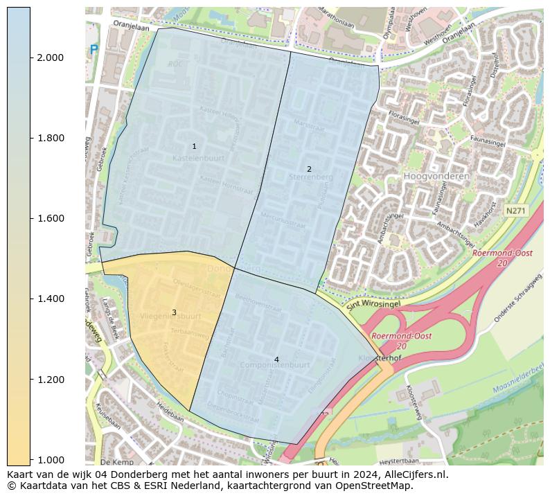 Kaart van de wijk 04 Donderberg met het aantal inwoners per buurt in 2024. Op deze pagina vind je veel informatie over inwoners (zoals de verdeling naar leeftijdsgroepen, gezinssamenstelling, geslacht, autochtoon of Nederlands met een immigratie achtergrond,...), woningen (aantallen, types, prijs ontwikkeling, gebruik, type eigendom,...) en méér (autobezit, energieverbruik,...)  op basis van open data van het centraal bureau voor de statistiek en diverse andere bronnen!