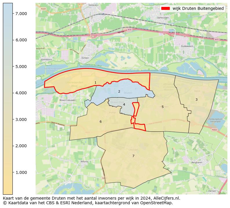 Kaart van de gemeente Druten met het aantal inwoners per wijk in 2024. Op deze pagina vind je veel informatie over inwoners (zoals de verdeling naar leeftijdsgroepen, gezinssamenstelling, geslacht, autochtoon of Nederlands met een immigratie achtergrond,...), woningen (aantallen, types, prijs ontwikkeling, gebruik, type eigendom,...) en méér (autobezit, energieverbruik,...)  op basis van open data van het centraal bureau voor de statistiek en diverse andere bronnen!