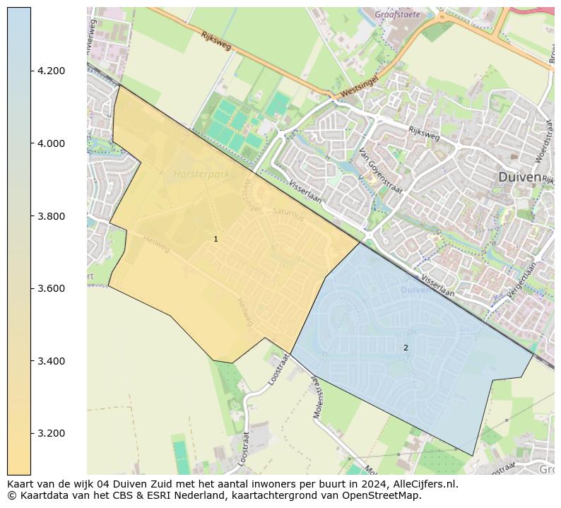 Kaart van de wijk 04 Duiven Zuid met het aantal inwoners per buurt in 2024. Op deze pagina vind je veel informatie over inwoners (zoals de verdeling naar leeftijdsgroepen, gezinssamenstelling, geslacht, autochtoon of Nederlands met een immigratie achtergrond,...), woningen (aantallen, types, prijs ontwikkeling, gebruik, type eigendom,...) en méér (autobezit, energieverbruik,...)  op basis van open data van het centraal bureau voor de statistiek en diverse andere bronnen!