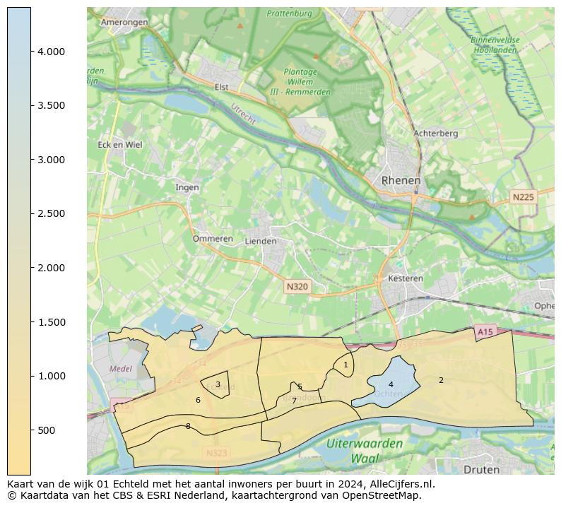 Kaart van de wijk 01 Echteld met het aantal inwoners per buurt in 2024. Op deze pagina vind je veel informatie over inwoners (zoals de verdeling naar leeftijdsgroepen, gezinssamenstelling, geslacht, autochtoon of Nederlands met een immigratie achtergrond,...), woningen (aantallen, types, prijs ontwikkeling, gebruik, type eigendom,...) en méér (autobezit, energieverbruik,...)  op basis van open data van het centraal bureau voor de statistiek en diverse andere bronnen!