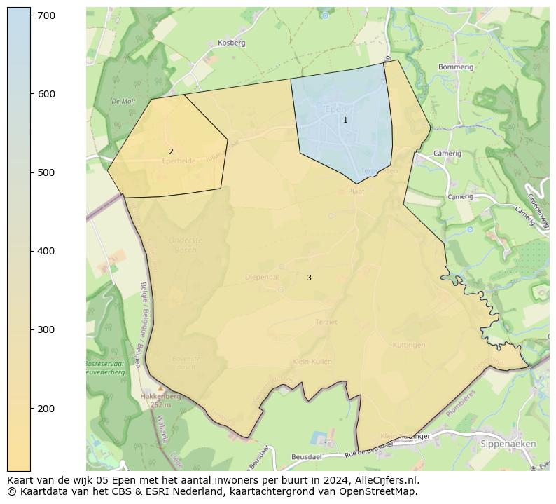 Kaart van de wijk 05 Epen met het aantal inwoners per buurt in 2024. Op deze pagina vind je veel informatie over inwoners (zoals de verdeling naar leeftijdsgroepen, gezinssamenstelling, geslacht, autochtoon of Nederlands met een immigratie achtergrond,...), woningen (aantallen, types, prijs ontwikkeling, gebruik, type eigendom,...) en méér (autobezit, energieverbruik,...)  op basis van open data van het centraal bureau voor de statistiek en diverse andere bronnen!