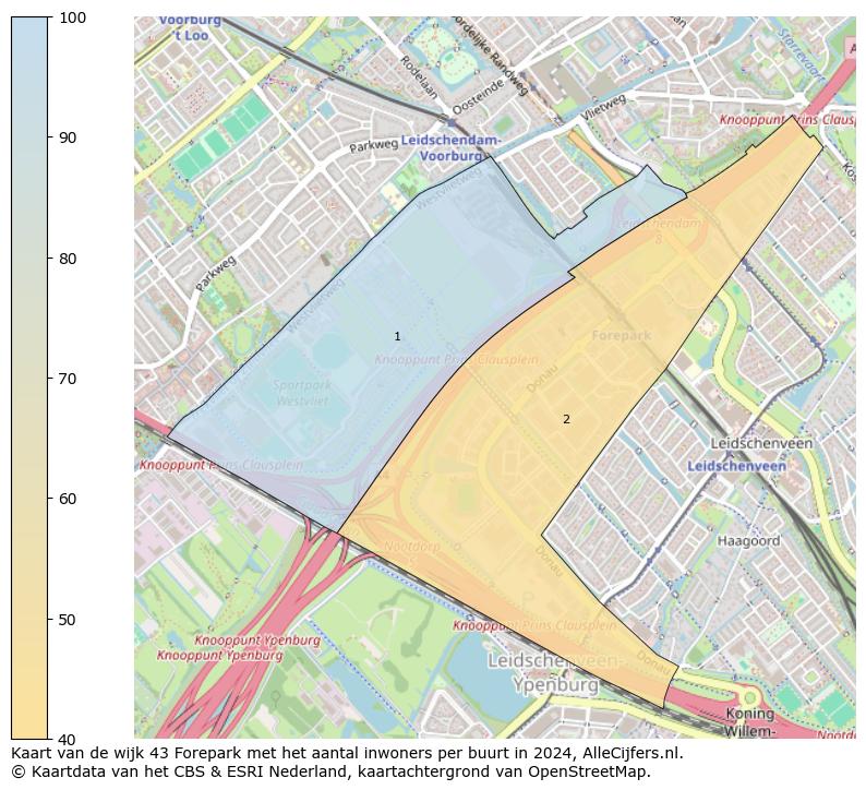 Kaart van de wijk 43 Forepark met het aantal inwoners per buurt in 2024. Op deze pagina vind je veel informatie over inwoners (zoals de verdeling naar leeftijdsgroepen, gezinssamenstelling, geslacht, autochtoon of Nederlands met een immigratie achtergrond,...), woningen (aantallen, types, prijs ontwikkeling, gebruik, type eigendom,...) en méér (autobezit, energieverbruik,...)  op basis van open data van het centraal bureau voor de statistiek en diverse andere bronnen!