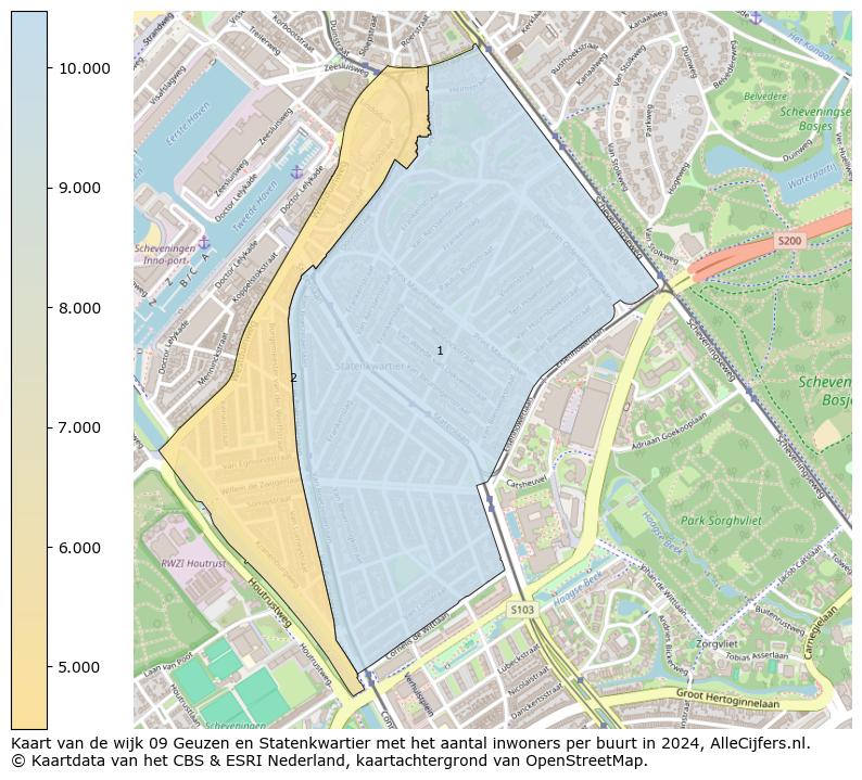 Kaart van de wijk 09 Geuzen en Statenkwartier met het aantal inwoners per buurt in 2024. Op deze pagina vind je veel informatie over inwoners (zoals de verdeling naar leeftijdsgroepen, gezinssamenstelling, geslacht, autochtoon of Nederlands met een immigratie achtergrond,...), woningen (aantallen, types, prijs ontwikkeling, gebruik, type eigendom,...) en méér (autobezit, energieverbruik,...)  op basis van open data van het centraal bureau voor de statistiek en diverse andere bronnen!