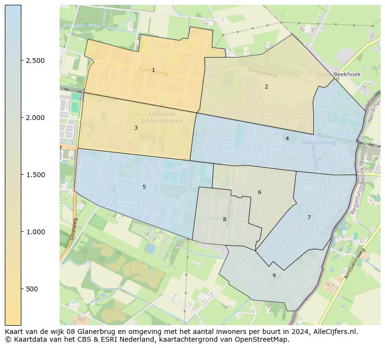 Kaart van de wijk 08 Glanerbrug en omgeving met het aantal inwoners per buurt in 2024. Op deze pagina vind je veel informatie over inwoners (zoals de verdeling naar leeftijdsgroepen, gezinssamenstelling, geslacht, autochtoon of Nederlands met een immigratie achtergrond,...), woningen (aantallen, types, prijs ontwikkeling, gebruik, type eigendom,...) en méér (autobezit, energieverbruik,...)  op basis van open data van het centraal bureau voor de statistiek en diverse andere bronnen!