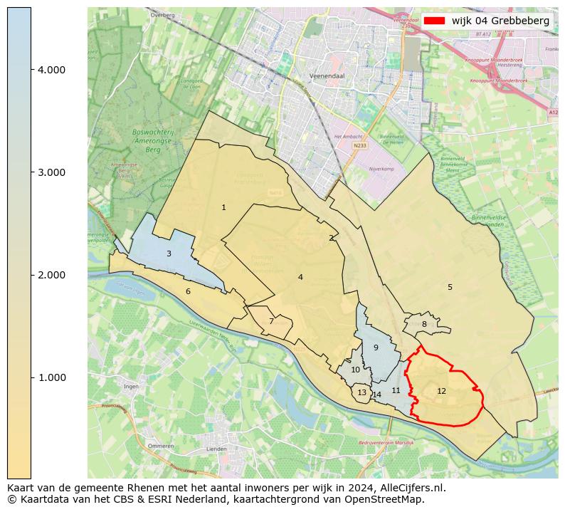 Kaart van de gemeente Rhenen met het aantal inwoners per wijk in 2024. Op deze pagina vind je veel informatie over inwoners (zoals de verdeling naar leeftijdsgroepen, gezinssamenstelling, geslacht, autochtoon of Nederlands met een immigratie achtergrond,...), woningen (aantallen, types, prijs ontwikkeling, gebruik, type eigendom,...) en méér (autobezit, energieverbruik,...)  op basis van open data van het centraal bureau voor de statistiek en diverse andere bronnen!