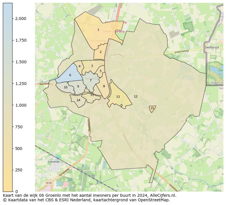 Kaart van de wijk 06 Groenlo met het aantal inwoners per buurt in 2024. Op deze pagina vind je veel informatie over inwoners (zoals de verdeling naar leeftijdsgroepen, gezinssamenstelling, geslacht, autochtoon of Nederlands met een immigratie achtergrond,...), woningen (aantallen, types, prijs ontwikkeling, gebruik, type eigendom,...) en méér (autobezit, energieverbruik,...)  op basis van open data van het centraal bureau voor de statistiek en diverse andere bronnen!