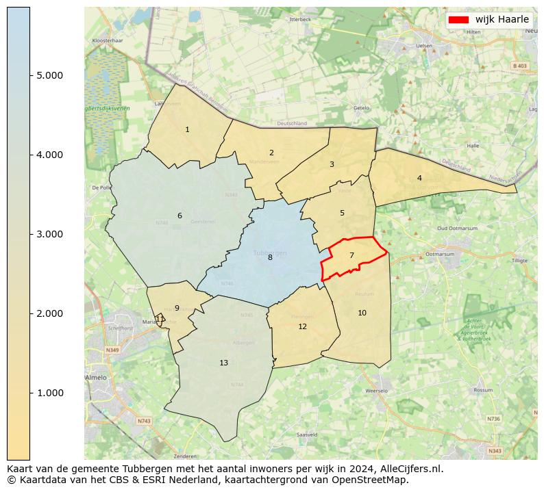 Kaart van de gemeente Tubbergen met het aantal inwoners per wijk in 2024. Op deze pagina vind je veel informatie over inwoners (zoals de verdeling naar leeftijdsgroepen, gezinssamenstelling, geslacht, autochtoon of Nederlands met een immigratie achtergrond,...), woningen (aantallen, types, prijs ontwikkeling, gebruik, type eigendom,...) en méér (autobezit, energieverbruik,...)  op basis van open data van het centraal bureau voor de statistiek en diverse andere bronnen!