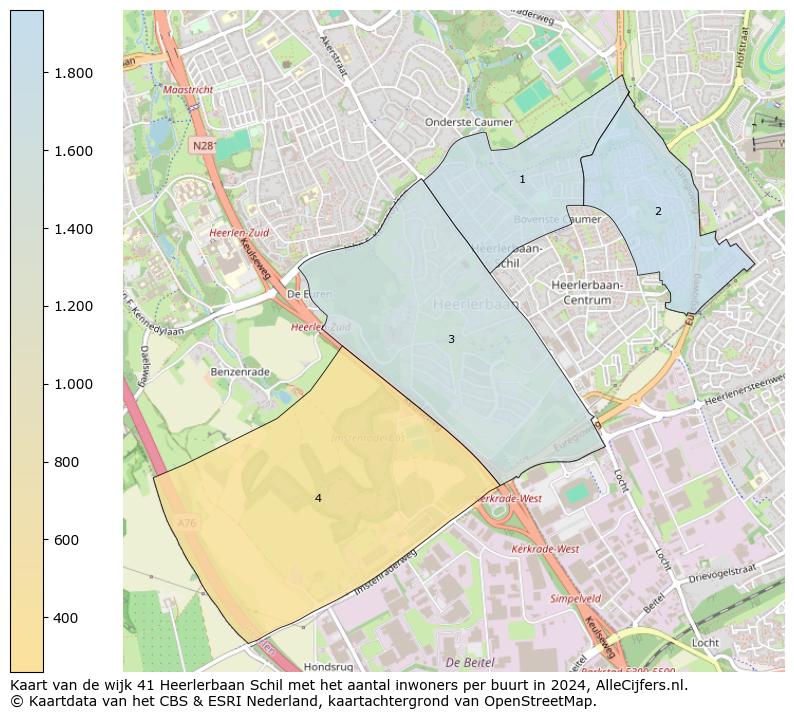 Kaart van de wijk 41 Heerlerbaan Schil met het aantal inwoners per buurt in 2024. Op deze pagina vind je veel informatie over inwoners (zoals de verdeling naar leeftijdsgroepen, gezinssamenstelling, geslacht, autochtoon of Nederlands met een immigratie achtergrond,...), woningen (aantallen, types, prijs ontwikkeling, gebruik, type eigendom,...) en méér (autobezit, energieverbruik,...)  op basis van open data van het Centraal Bureau voor de Statistiek en diverse andere bronnen!