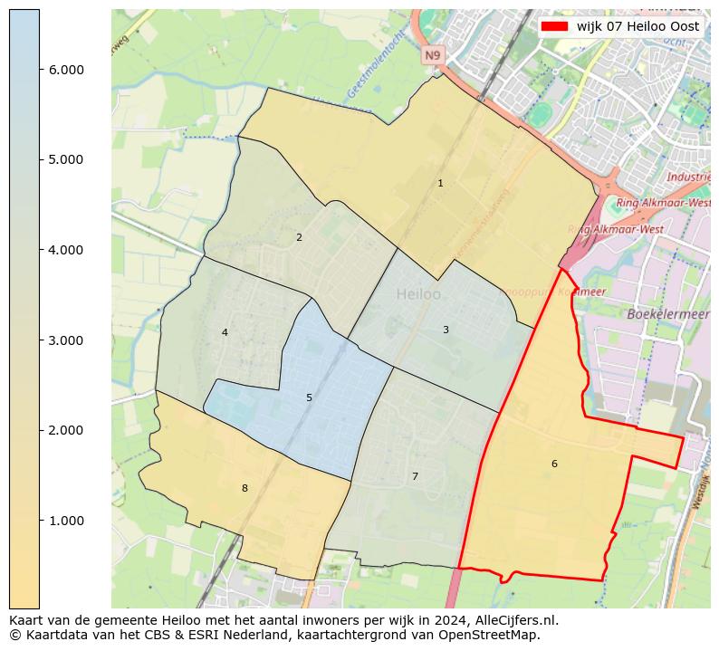 Kaart van de gemeente Heiloo met het aantal inwoners per wijk in 2024. Op deze pagina vind je veel informatie over inwoners (zoals de verdeling naar leeftijdsgroepen, gezinssamenstelling, geslacht, autochtoon of Nederlands met een immigratie achtergrond,...), woningen (aantallen, types, prijs ontwikkeling, gebruik, type eigendom,...) en méér (autobezit, energieverbruik,...)  op basis van open data van het centraal bureau voor de statistiek en diverse andere bronnen!