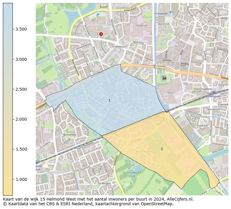 Kaart van de wijk 15 Helmond West met het aantal inwoners per buurt in 2024. Op deze pagina vind je veel informatie over inwoners (zoals de verdeling naar leeftijdsgroepen, gezinssamenstelling, geslacht, autochtoon of Nederlands met een immigratie achtergrond,...), woningen (aantallen, types, prijs ontwikkeling, gebruik, type eigendom,...) en méér (autobezit, energieverbruik,...)  op basis van open data van het centraal bureau voor de statistiek en diverse andere bronnen!