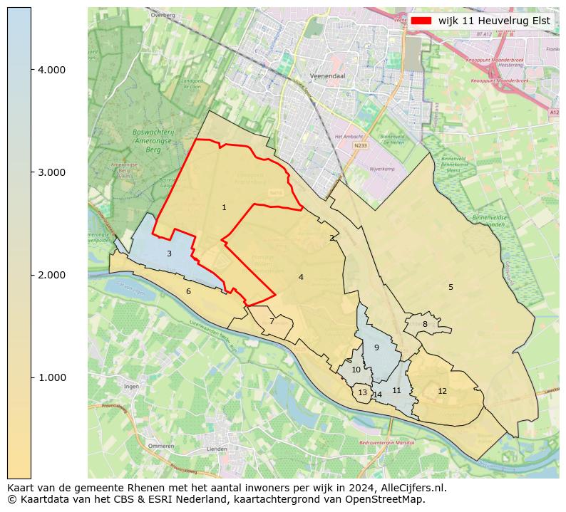 Kaart van de gemeente Rhenen met het aantal inwoners per wijk in 2024. Op deze pagina vind je veel informatie over inwoners (zoals de verdeling naar leeftijdsgroepen, gezinssamenstelling, geslacht, autochtoon of Nederlands met een immigratie achtergrond,...), woningen (aantallen, types, prijs ontwikkeling, gebruik, type eigendom,...) en méér (autobezit, energieverbruik,...)  op basis van open data van het centraal bureau voor de statistiek en diverse andere bronnen!