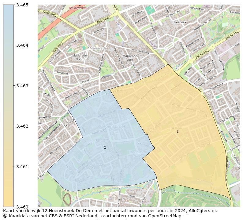 Kaart van de wijk 12 Hoensbroek De Dem met het aantal inwoners per buurt in 2024. Op deze pagina vind je veel informatie over inwoners (zoals de verdeling naar leeftijdsgroepen, gezinssamenstelling, geslacht, autochtoon of Nederlands met een immigratie achtergrond,...), woningen (aantallen, types, prijs ontwikkeling, gebruik, type eigendom,...) en méér (autobezit, energieverbruik,...)  op basis van open data van het centraal bureau voor de statistiek en diverse andere bronnen!