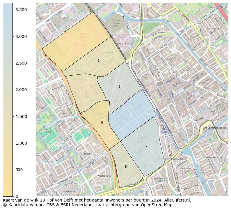 Kaart van de wijk 13 Hof van Delft met het aantal inwoners per buurt in 2024. Op deze pagina vind je veel informatie over inwoners (zoals de verdeling naar leeftijdsgroepen, gezinssamenstelling, geslacht, autochtoon of Nederlands met een immigratie achtergrond,...), woningen (aantallen, types, prijs ontwikkeling, gebruik, type eigendom,...) en méér (autobezit, energieverbruik,...)  op basis van open data van het Centraal Bureau voor de Statistiek en diverse andere bronnen!