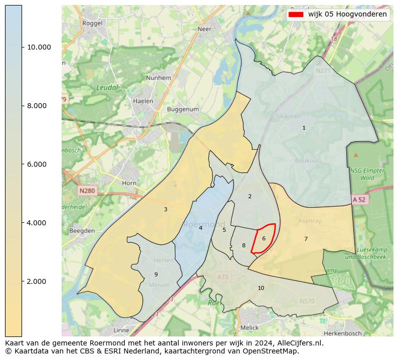 Kaart van de gemeente Roermond met het aantal inwoners per wijk in 2024. Op deze pagina vind je veel informatie over inwoners (zoals de verdeling naar leeftijdsgroepen, gezinssamenstelling, geslacht, autochtoon of Nederlands met een immigratie achtergrond,...), woningen (aantallen, types, prijs ontwikkeling, gebruik, type eigendom,...) en méér (autobezit, energieverbruik,...)  op basis van open data van het centraal bureau voor de statistiek en diverse andere bronnen!