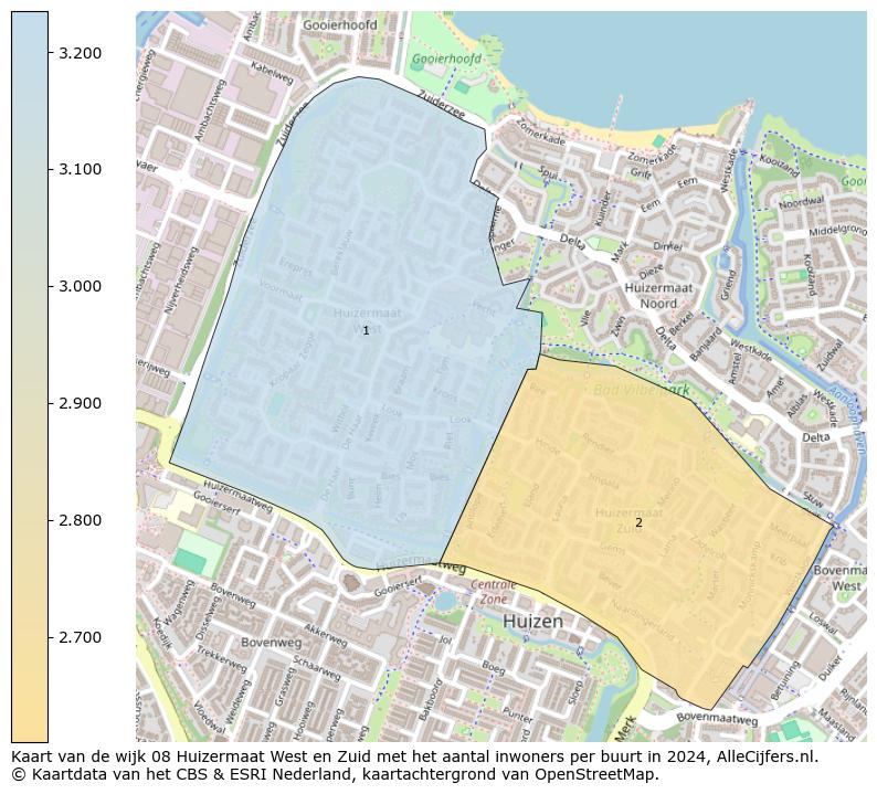 Kaart van de wijk 08 Huizermaat West en Zuid met het aantal inwoners per buurt in 2024. Op deze pagina vind je veel informatie over inwoners (zoals de verdeling naar leeftijdsgroepen, gezinssamenstelling, geslacht, autochtoon of Nederlands met een immigratie achtergrond,...), woningen (aantallen, types, prijs ontwikkeling, gebruik, type eigendom,...) en méér (autobezit, energieverbruik,...)  op basis van open data van het Centraal Bureau voor de Statistiek en diverse andere bronnen!